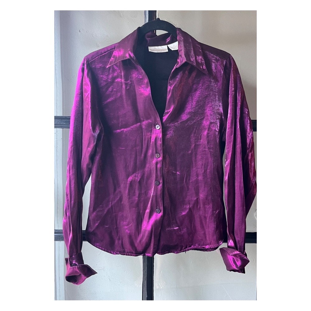 90’s Iridescent Liquid Metallic Fuchsia Button Up